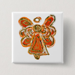 Orange Guardian Angel Custom Holiday Button Pin