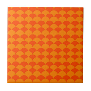 Orange Half Circle Japanese Wave Geometric Pattern Ceramic Tile