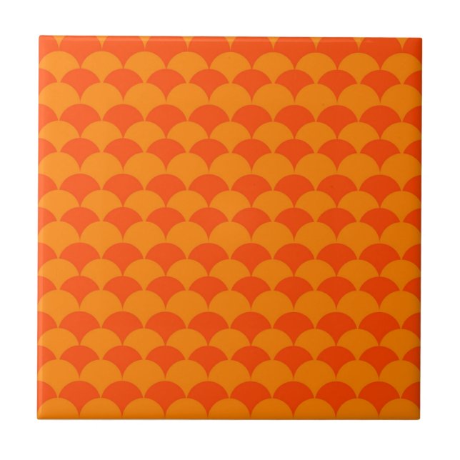 Orange Half Circle Japanese Wave Geometric Pattern Ceramic Tile (Front)