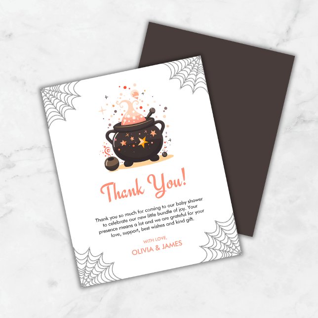 Orange Halloween Baby Shower Thank You Card (Budget Orange Cauldron A Baby is Brewing Halloween Baby Shower Thank You Card )
