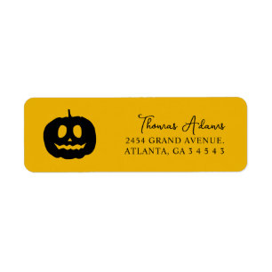 Orange Halloween Black Pumpkin  Return Address Label