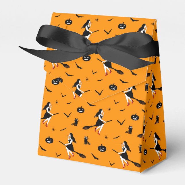 Orange Halloween Favour Box with Witches (Front Side)