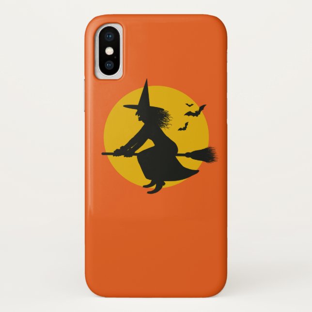 Orange Halloween Flying Witch Phone Case (Back)