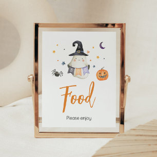 Orange Halloween Ghost Little Boo Baby Shower Food Poster