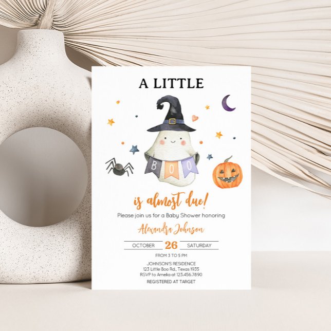 Orange Halloween Ghost Little Boo Baby Shower Invitation (Little Boo Baby Shower Invitation)