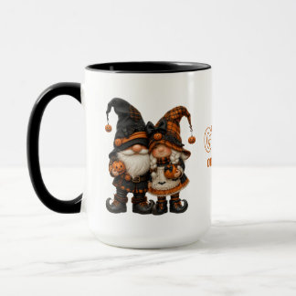 Orange Halloween Gnome Couple Plaid Gnomes Mug