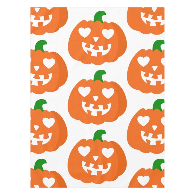 orange halloween heart pumpkin jack-o-lantern tablecloth (Front)