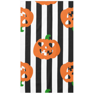 orange halloween heart pumpkin striped tablecloth