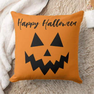 Orange Halloween Jack O Lantern Cushion