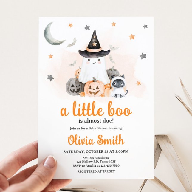 Orange Halloween Little Boo Baby Shower Invitation (Gender Neutral Halloween Little Boo Baby Shower Invitation )