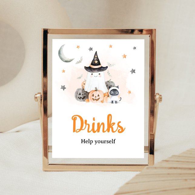 Orange Halloween Little Boo Drinks Sign (Gender Neutral Little Boo Baby Shower Drinks Sign)