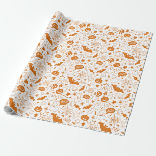 Orange Halloween Pattern Happy Halloween Art Wrapping Paper