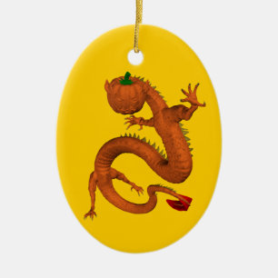 Orange Halloween Pumpkin Dragon Ceramic Ornament