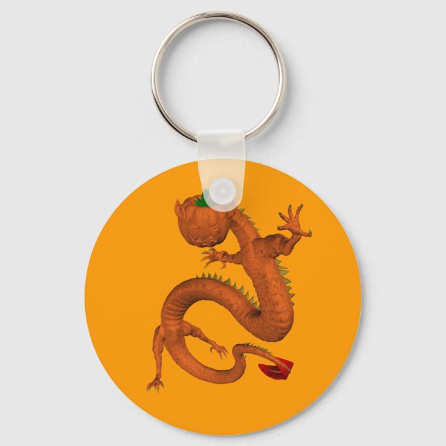 Orange Halloween Pumpkin Dragon Key Ring (Front)