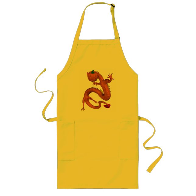 Orange Halloween Pumpkin Dragon Long Apron (Front)