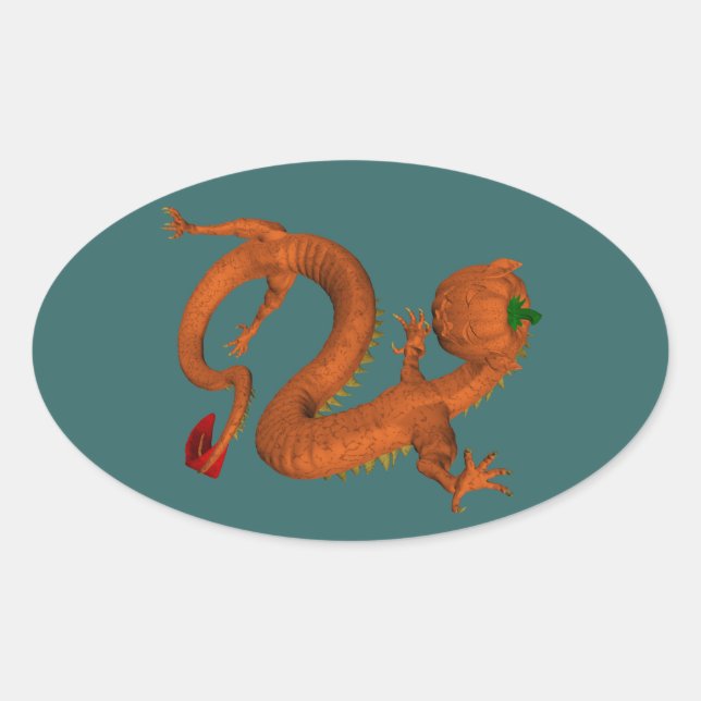Orange Halloween Pumpkin Dragon Oval Sticker (Front)