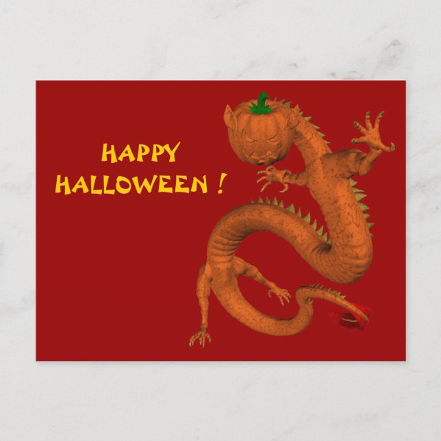 Orange Halloween Pumpkin Dragon Postcard (Front)