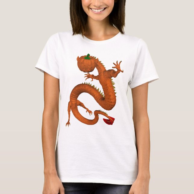 Orange Halloween Pumpkin Dragon T-Shirt (Front)