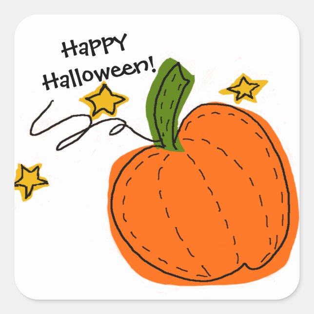 Orange Halloween Pumpkin Gold Stars Sticker (Front)