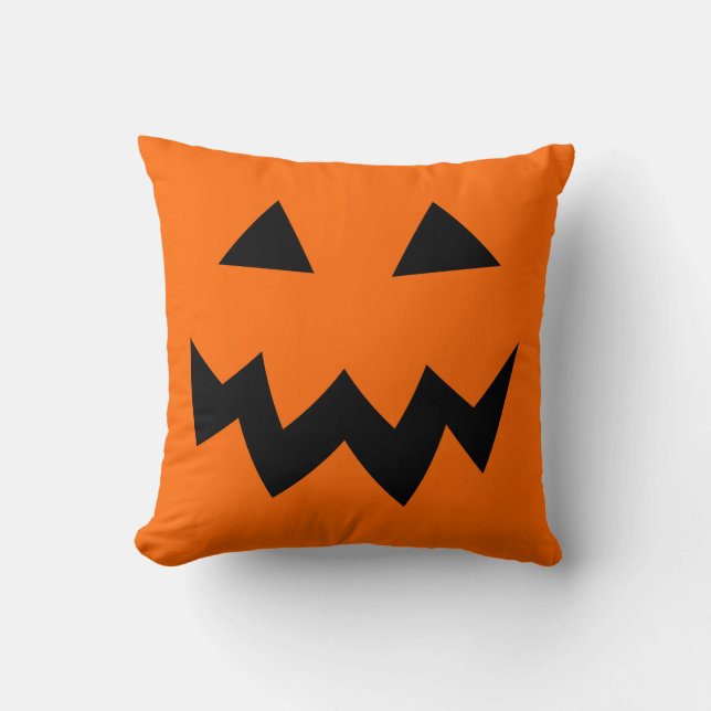 Orange Halloween pumpkin head face throw pillow (Front)