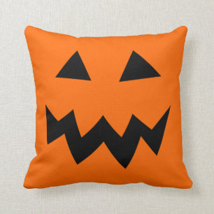 Orange Halloween pumpkin head face throw pillow