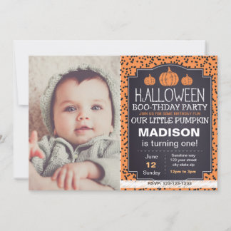 Orange Halloween Pumpkin Invite with Photo