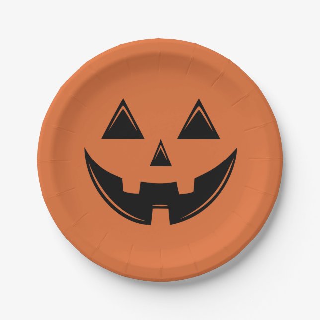 Orange Halloween Pumpkin Jack o Lantern Paper Plat Paper Plate (Front)
