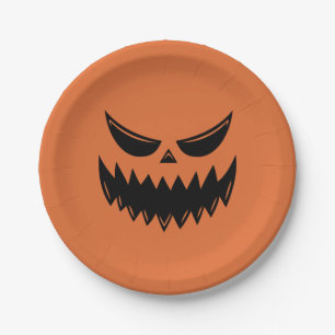 Orange Halloween Pumpkin Jack o Lantern Paper Plate
