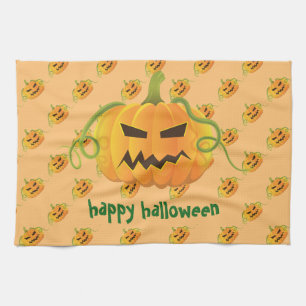 Orange Halloween Pumpkin Seamless Pattern Tea Towel