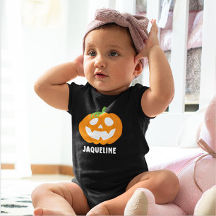 Orange Halloween Pumpkin with Name Baby Bodysuit