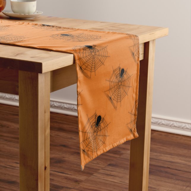 Orange Halloween Spider Web Table Runner (In Situ)