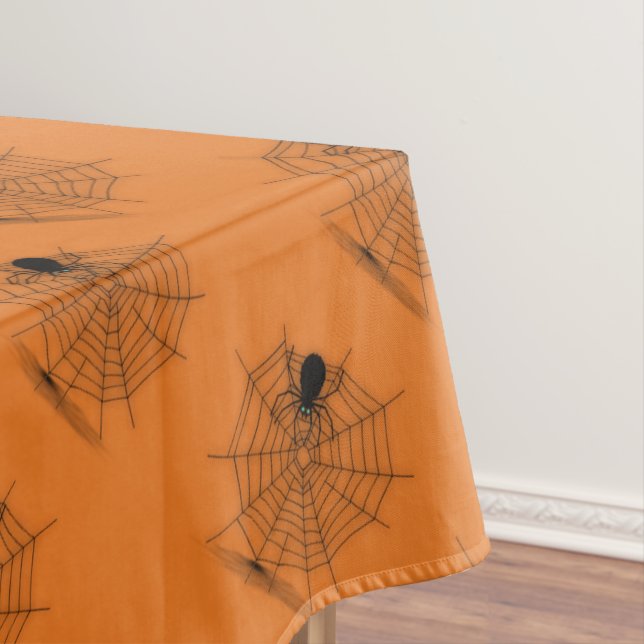Orange Halloween Spider Web Tablecloth (In Situ)