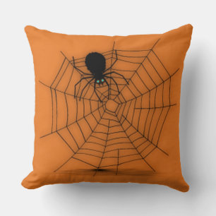 Orange Halloween Spider Web Throw Pillow