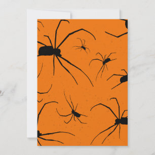 Orange Halloween Spiders Pattern, Black Spider Holiday Card