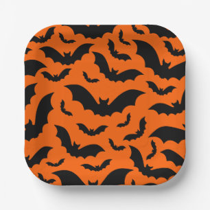 orange halloween vampire bats gothic paper plate