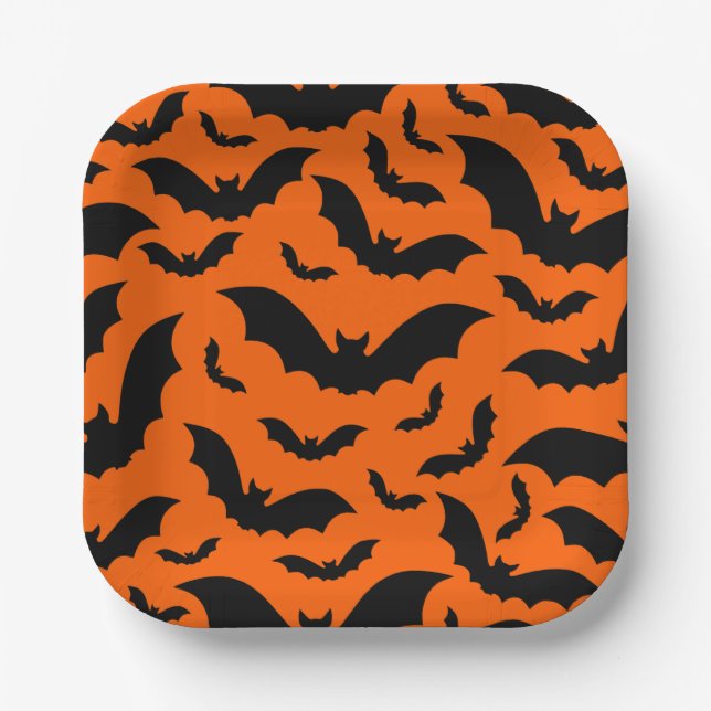 orange halloween vampire bats gothic paper plate (Front)