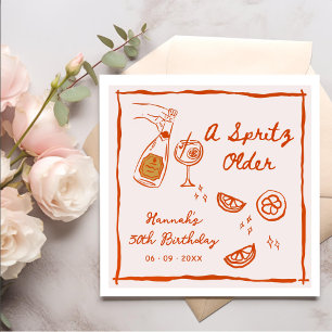 Orange Hand Drawn A Spritz Older Birthday Party Napkin