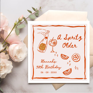 Orange Hand Drawn A Spritz Older Birthday Party Napkin