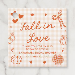 Orange Hand Drawn Fall in Love Bridal Shower Favour Tags