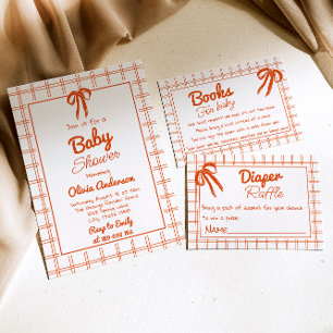 Orange Hand Drawn Gingham Neutral Baby Shower Invitation