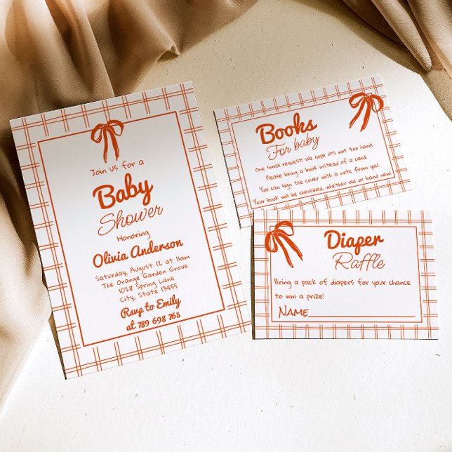 Orange Hand Drawn Gingham Neutral Baby Shower Invitation (Creator Uploaded)