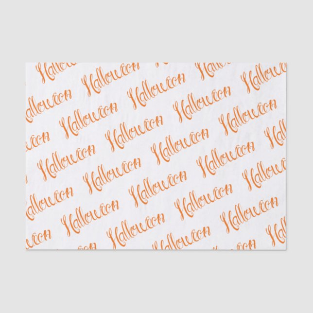 Orange Hand Lettered Halloween Script Tissue Paper (Front)