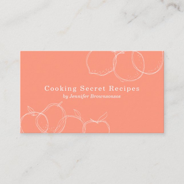 Orange handmade fruit sketch bakery recipe business card (Front)