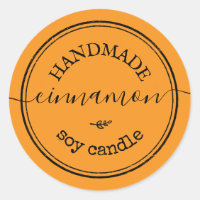 Orange Handmade Script Black Border Product Label