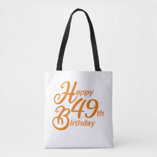 Orange Happy 49th Birthday cursive text Tote Bag