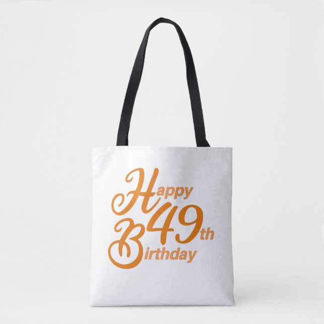 Orange Happy 49th Birthday cursive text Tote Bag (Front)
