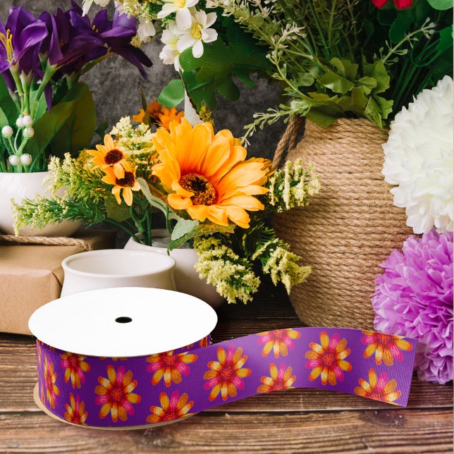  Orange Happy Cute Fun Cheerful Boho Hippie Floral Grosgrain Ribbon (Creator Uploaded)
