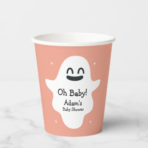 Orange Happy Cute Ghost Halloween Baby Shower Paper Cups