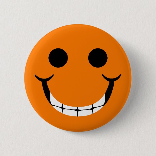 ORANGE HAPPY GRIN 6 CM ROUND BADGE (Front)