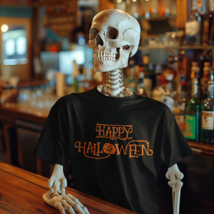 Orange Happy Halloween Bony Typography T-Shirt